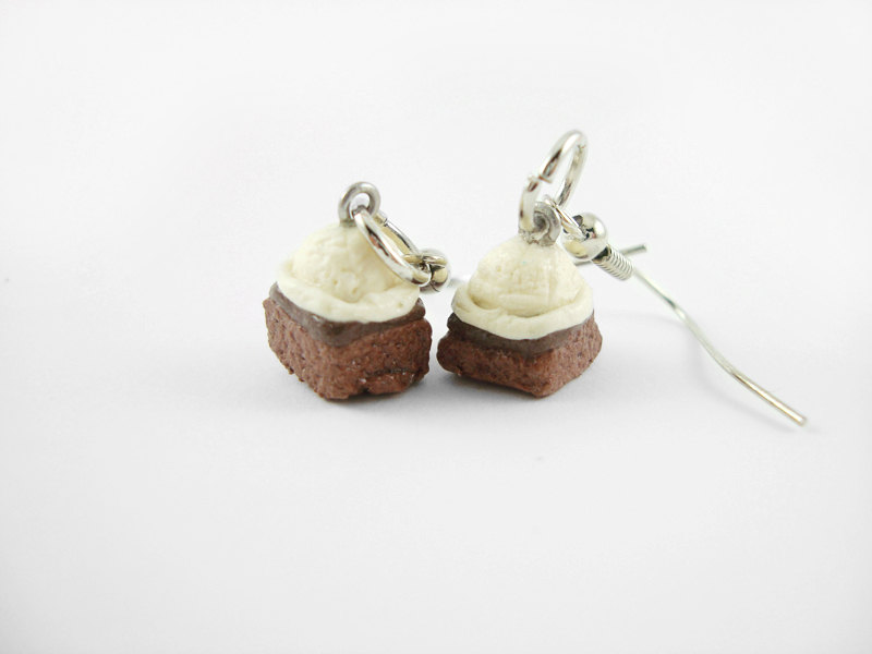 Miniature Brownie and Vanilla Ice Cream Earrings